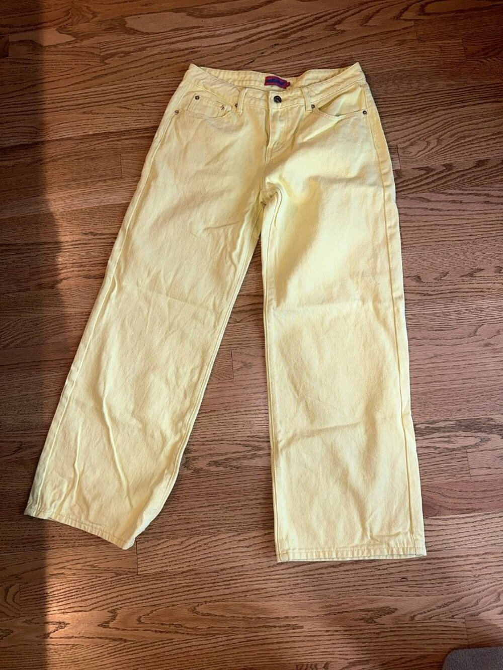Edikted Pastel Yellow Low Rise Wide Leg Baggy Jeans M